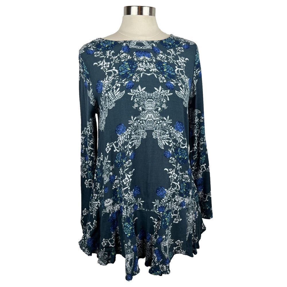 Free People Smooth Talker Tunic S Womens Green Emerald Blue Long Sleeves Cutout